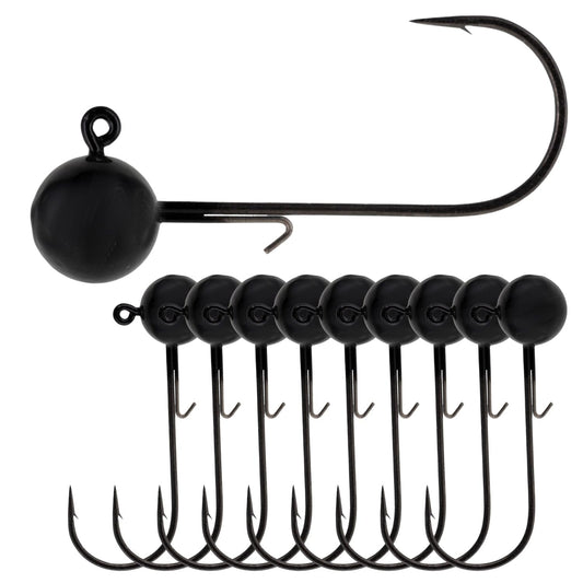 Reaction Tackle Ball Jig Heads - Round Head Jigs for Bass, Walleye, Crappie and Panfish - Soft Plastic Jig Heads for Freshwater and Saltwater - 1/16 Oz - #2 Hook Black (10-Pack)