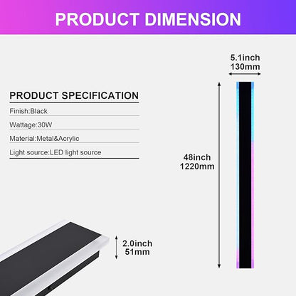 2 Pack Modern RGB Outdoor Wall Lights for Patio,48 inch Long Outdoor LED Wall Lights,Dimmable LED Long Linear Exterior Lighting,Outside Linear Wall Light for Front Door,Garage,Enterway