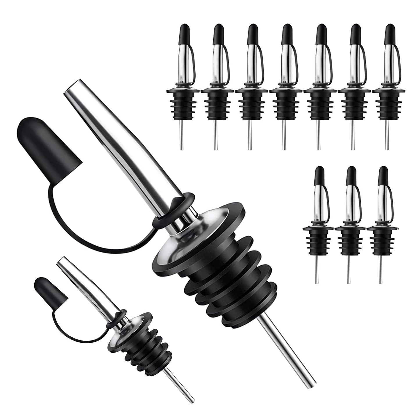 Pafusen 12 Pack Liquor Pour Spout With Dust Caps - Bottle Pourers for Alcohol, Olive Oil - Speed Pourers, Bar Bartender Accessories