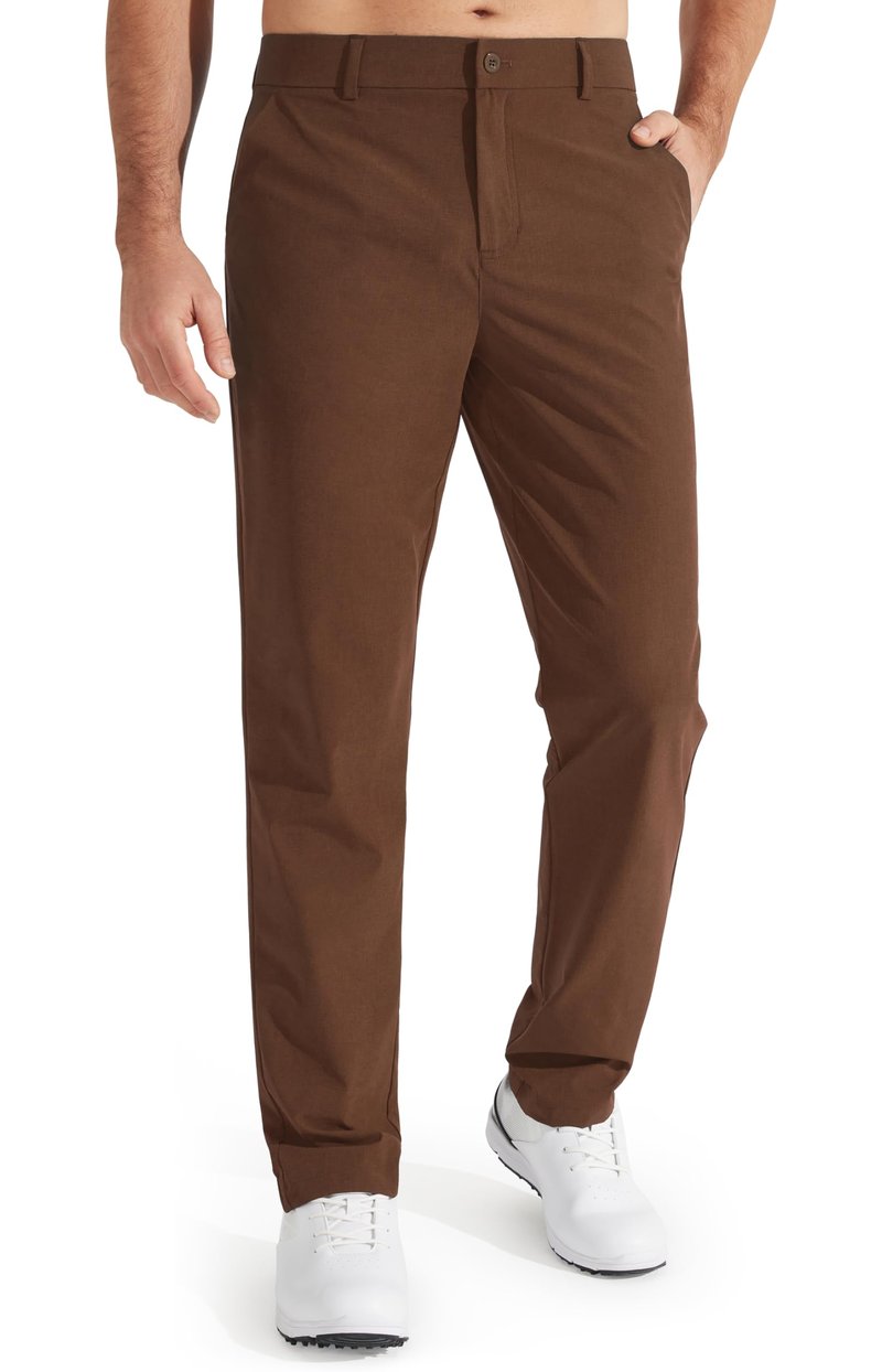 Libin Men's Dress Pants 32" Comfy Business Casual Golf Pants Quick Dry Lightweight Clothing for Men Travel Vocation Work Trousers Water Resistant, Light Coffee, 33W x 32L