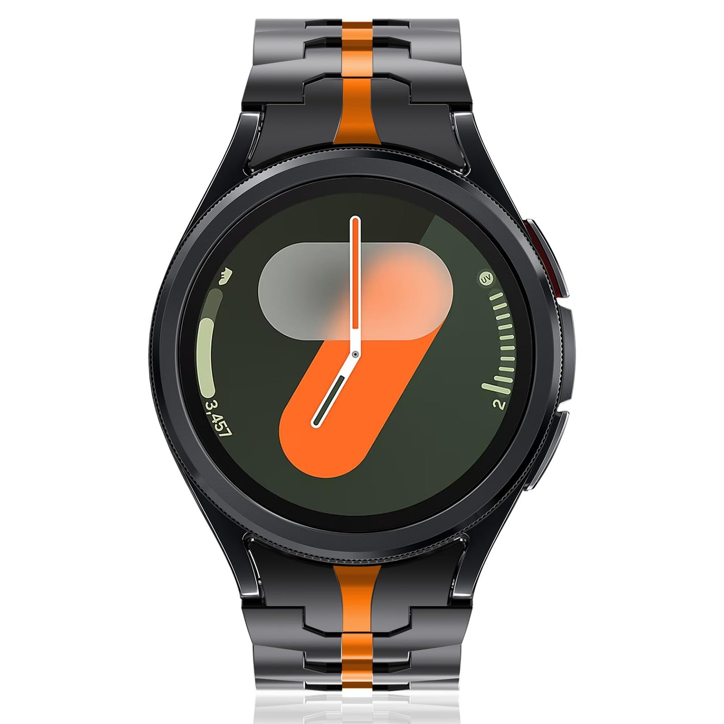 WINGLE Metal Bands for Samsung Galaxy Watch 7 6 5 4 Band Galaxy Watch 6 Classic/5 Pro/4 Classic/FE Band Men 47mm 43mm 45mm 44mm 40mm 46mm 42mm, No Gap Solid Stainless Steel Link, Black/Orange
