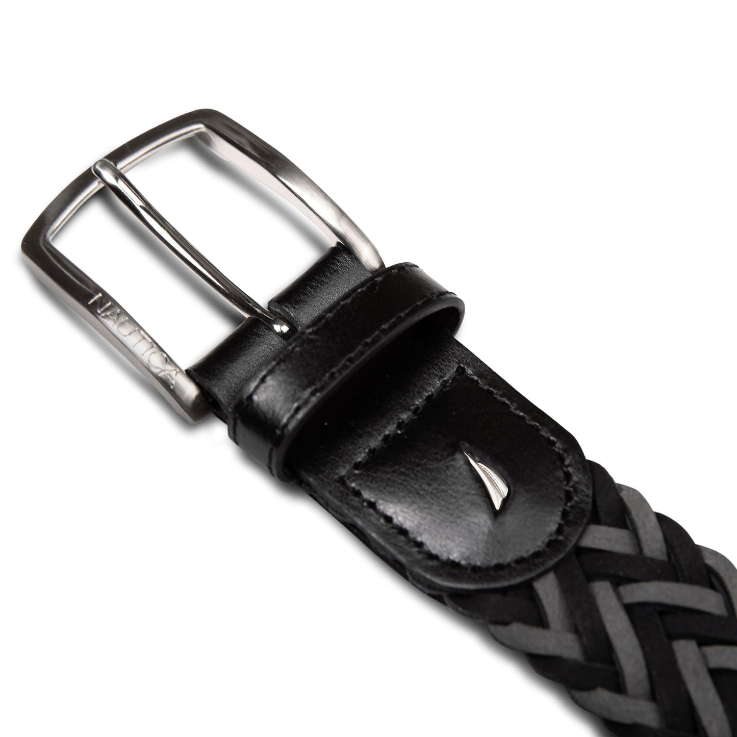 Nautica Men's Casual Leather Belt | Everyday | Classic | Pants | Jeans | Khakis | Chinos | Metal Buckle, Braided Two Tone - Black/Grey, 38 Inches