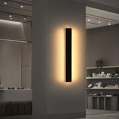 Outdoor Modern Wall Lights, 31.4inch Exterior Wall Sconces, 3 Color Lights 3000K/4500K/6000K, Black Minimalist, IP65 Waterproof, Linear Long Wall Mount Lamps for House, Patio, Garages