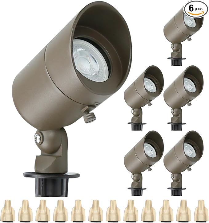 Lumina Lighting® 4W Landscape lighting 12V Landscape Lights Low Voltage Landscape Spotlights Warm White Waterproof Outdoor Replaceable LED Bulb for Garden, Lawn, Porch, Patio and Yard (Bronze, 6-Pack)