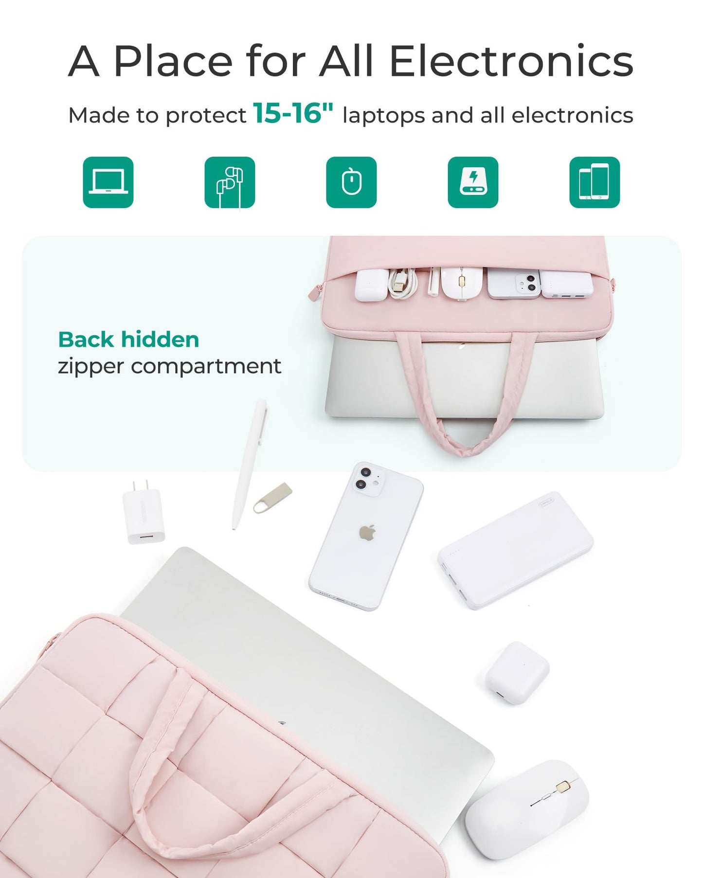 BAGSMART 13-14 Inch Laptop Case, Portable Puffy Laptop Sleeve with Handle, Compatible with MacBook Air/Pro 13.3 13.6 Inch M4 M3 M2 M1, Computer Sleeve Fitted with Dell,HP, Pink