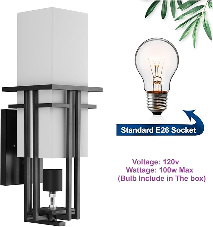 Outdoor Wall Light Fixtures, Exterior Waterproof Lanterns, Porch Sconces Wall Mounted Lighting with Modern Frosted Glass, Black Aluminum Wall Lamps for Patio Front Door Entryway, (Type_A 15.4''H)