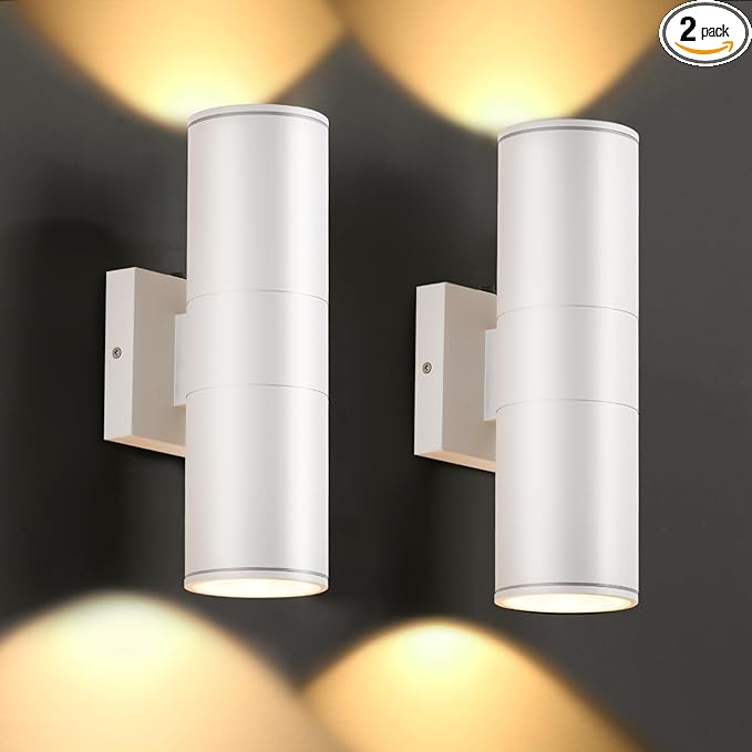 Outdoor Wall Lights 2 Packs, Integrated LED Cylinder Up Down 12W 2700K Modern Aluminum Light, Waterproof Exterior Light for Porch Patio Door