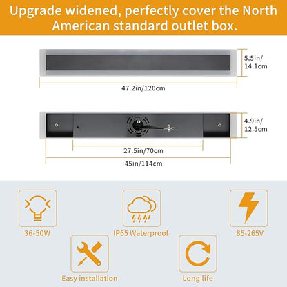 Upgrade Widened 2 Pack Modern Outdoor Wall Sconce, 47.2inch Dimmable Exterior LED Light Fixture 3000K-6000K, IP65 Waterproof, Black Wall Mounted Lamp for Balcony, Garden, Shop with Remote Control
