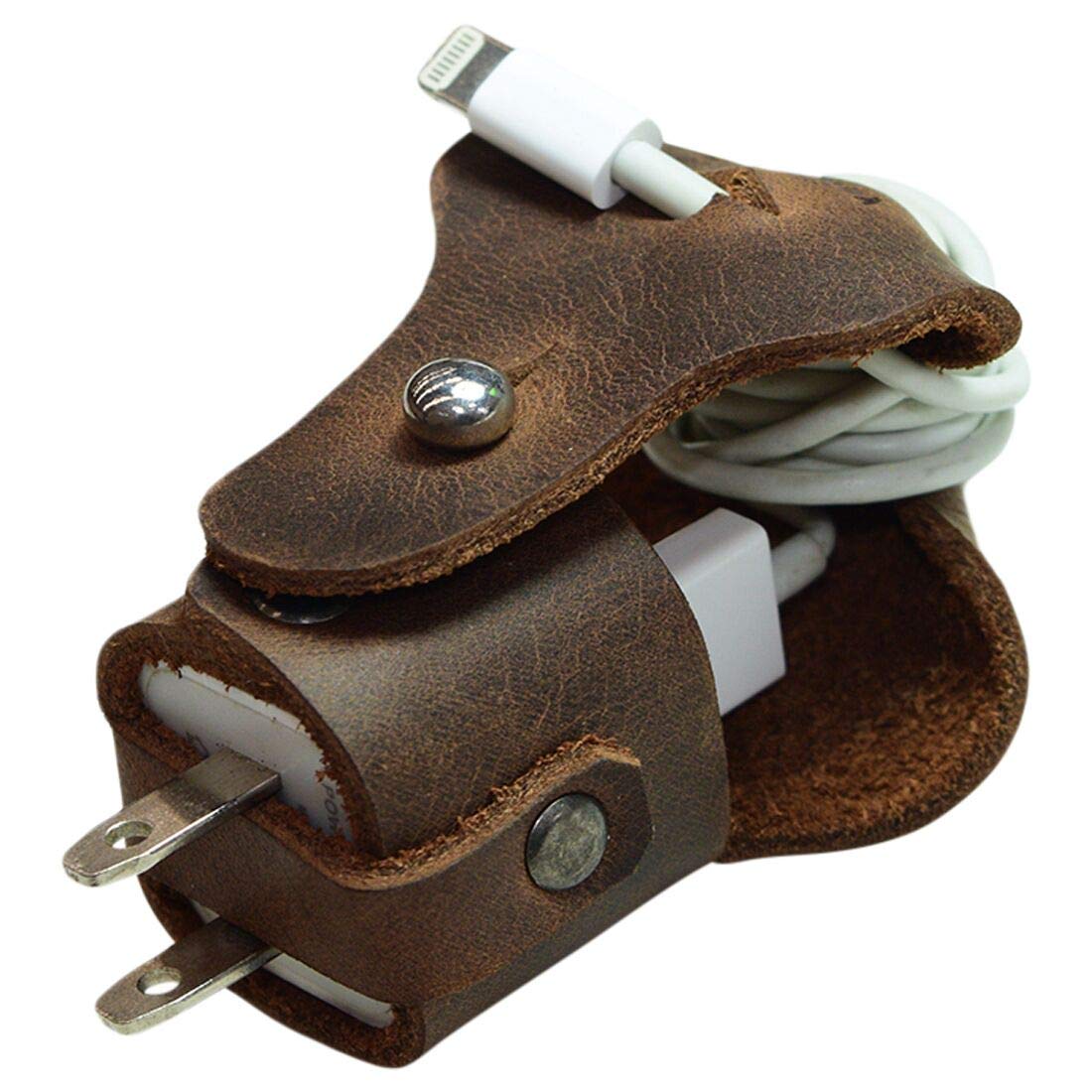 Hide & Drink, Leather iPhone Charger Holder/Cord Organizer/Travel Essentials/Phone Accessories, Handmade Includes 101 Year Warranty :: Bourbon Brown