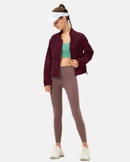 Locachy Women's Lightweight Zip Up Athletic Jacket Stand Collar Windproof Sun Protection Workout Outdoor Jacket Burgundy XS