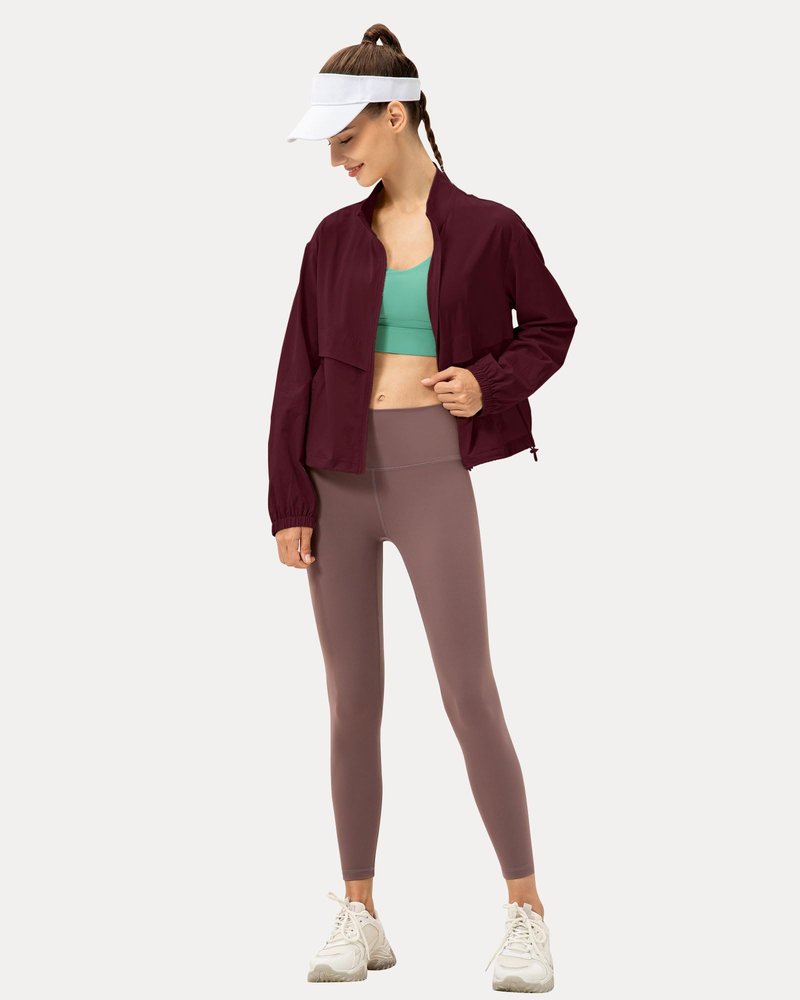 Locachy Women's Lightweight Zip Up Athletic Jacket Stand Collar Windproof Sun Protection Workout Outdoor Jacket Burgundy M