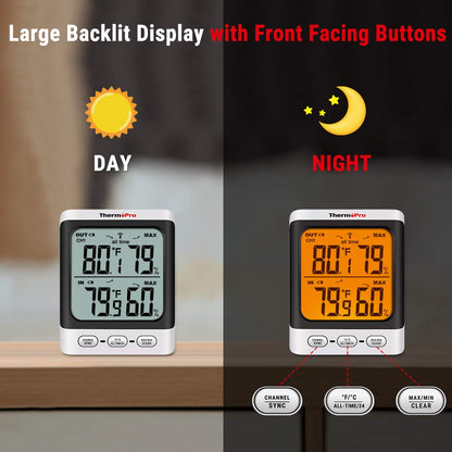 ThermoPro Indoor Outdoor Thermometer Wireless, 500 ft Outside Thermometer with Cold-Resistant Sensor, Outdoor Thermometers for Patio Waterproof with 3.3" LCD Display, Backlit Outdoor Temperature Gauge