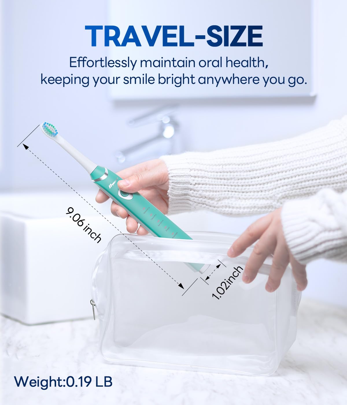 Bymore Electric Toothbrush for Adults,Travel Sonic Toothbrush with 8 Replacement Heads, Ultra Clean Rechargeable Toothbrush Portable One Charge for 330days 5 Modes 2mins Timer-Black
