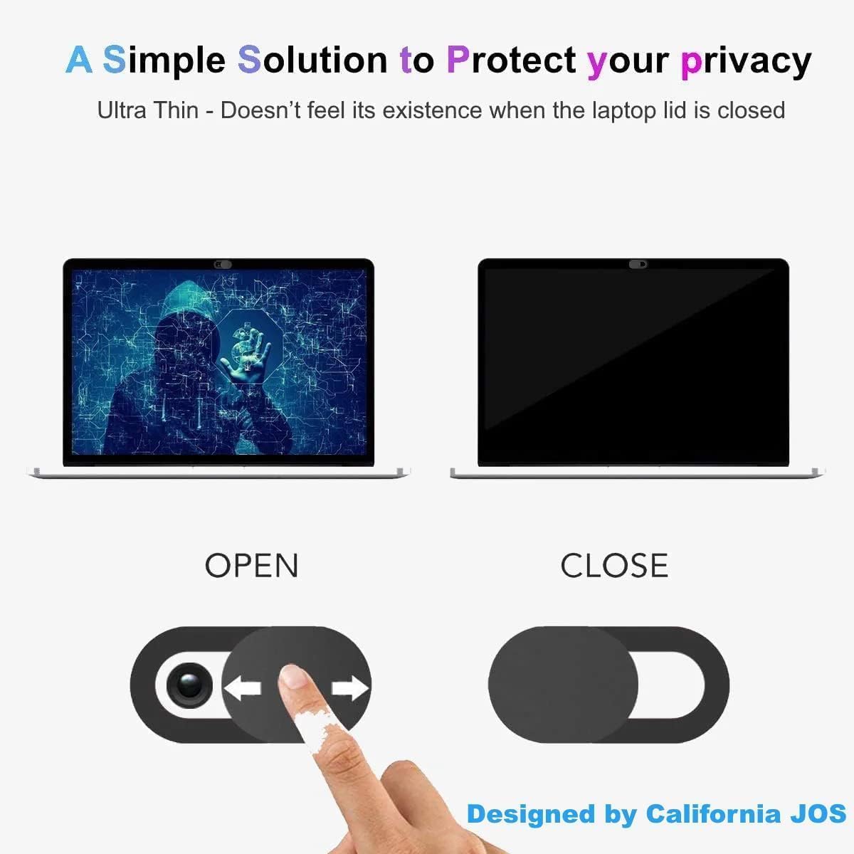 California JOS Webcam Cover, 0.03 inch Ultra Thin Laptop Camera Cover Slide for iPhone iPad MacBook Pro Computer iMac Cell Phone PC Accessories Camera Blocker Slider, Great for Privacy