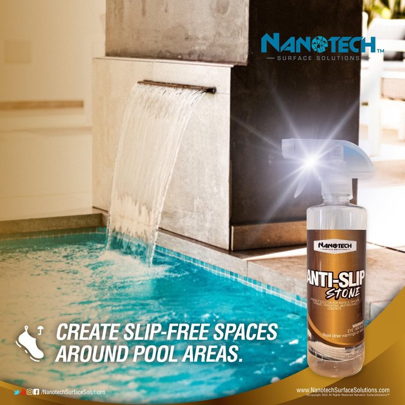 Nanotech Surface Solutions Anti Slip Stone -Reduces Slip & Fall Accidents Due to Wet Floors- Interior Exterior- Works in Minutes- For Travertine, Granite, Marble, Terrazzo, Slate (16 Oz.)