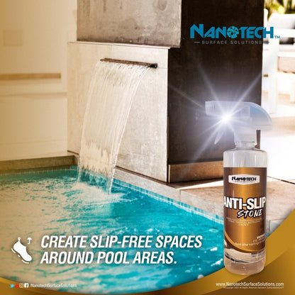 Nanotech Surface Solutions Anti Slip Stone -Reduces Slip & Fall Accidents Due to Wet Floors- Interior Exterior- Works in Minutes- For Travertine, Granite, Marble, Terrazzo, Slate (16 Oz.)