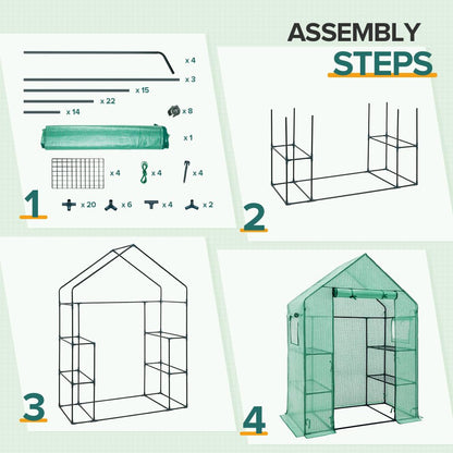 EAGLE PEAK Walk in 3-Tier Greenhouse with Wire Shelves, Portable Indoor and Outdoor Green House with Roll-Up Zippered Door & 2 Roll Up Side Windows, 4 Shelves, 61"x28"x79", Clear/Green PE Cover
