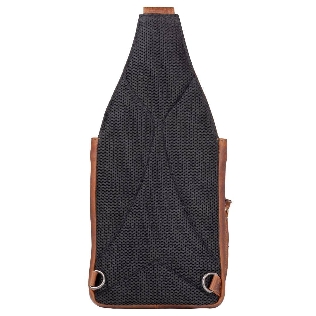 Lady Conceal - Dakota Unisex Leather Concealed Carry Sling Bag - Large Frame Handgun - Concealment pockets with Magnetic Closure and Universal Holster Backpack (Cognac) - 7" L x 15" H x 2" D