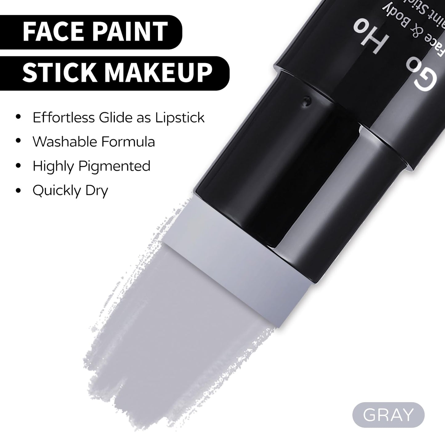 Go Ho Light Grey Face Body Paint Stick,Easily Washable Formula Gray Face Paint Stick,Non-toxic Full-coverage Cream Grey Body Paint for Halloween Costumes Zombie Vampire Goth Cosplay SFX Makeup