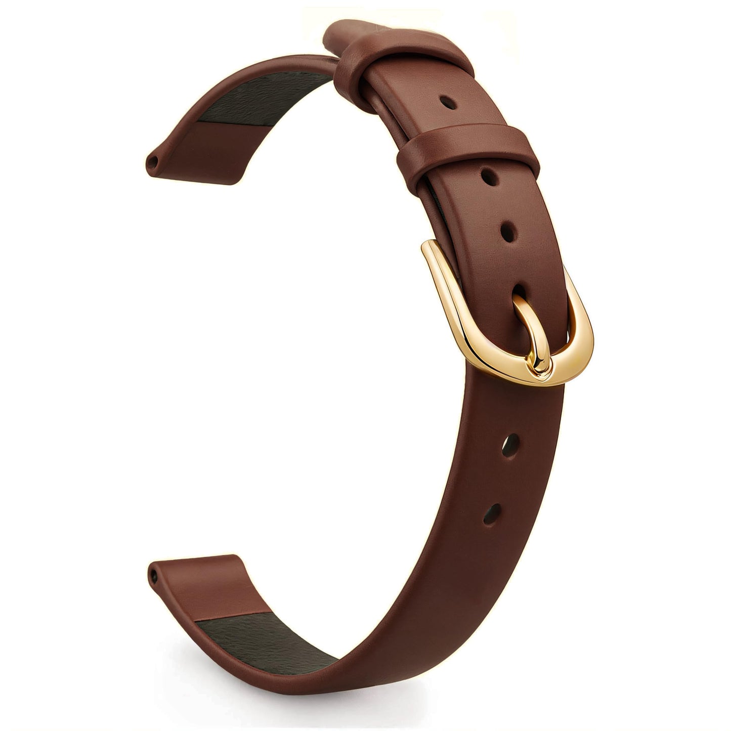IVAPPON 8mm Solid Brown Smooth Italian Calfskin Watch Bands for Women (Gold Buckle)