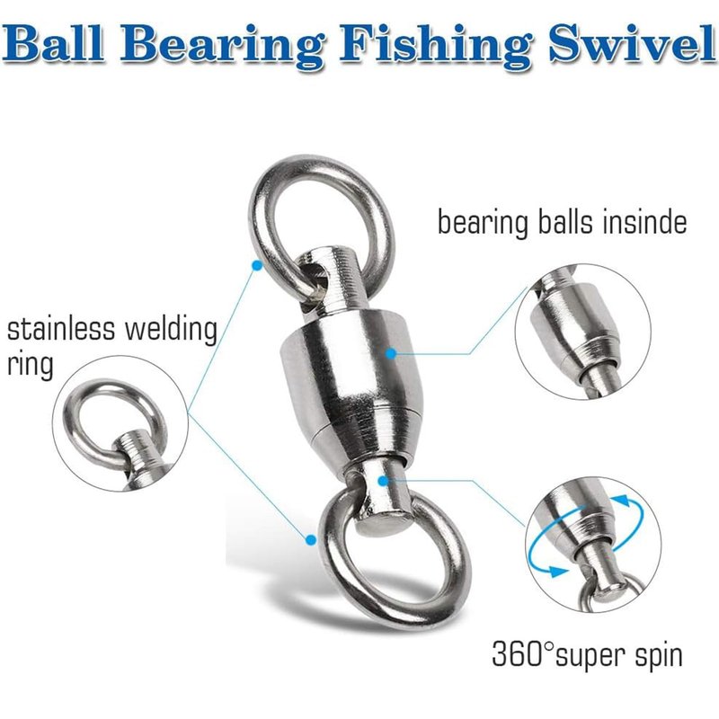 AMYSPORTS Ball Bearing Swivels Connector High Strength Stainless Steel Solid Welded Rings Barrel Swivels Saltwater Freshwater Fishing 50pcs 45lbs