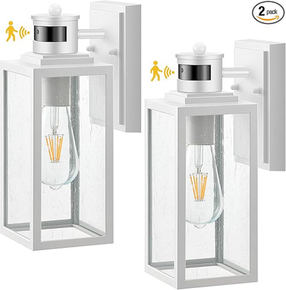 VIANIS 2 Pack Motion Sensor Porch Light, Outdoor Garage Lighting Fixtures Wall Mount, White Outside LED Lights for House, Dusk to Dawn Exterior Sconces Wall Lighting Lantern Lamps for Front Door Coach