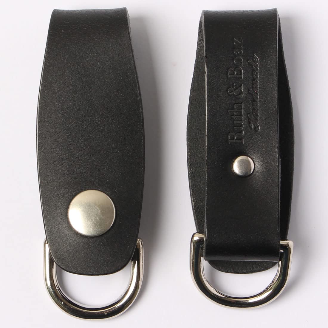 Ruth&Boaz Handmade Italian Vegetable Leather Belt Loop Keychain Keyring (A-black-silver)