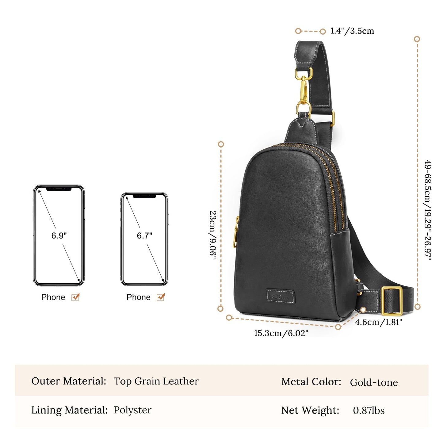 S-ZONE Leather Crossbody Bags for Women Sling Bag RFID Anti Theft Shoulder Purse Fanny Pack