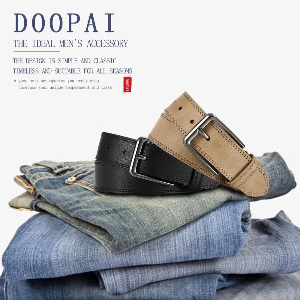 DOOPAI Men's Leather Belt - 1 3/8" Genuine Cowhide Dress Belt for Work, with Quick-Size Adjuster Golf & Casual