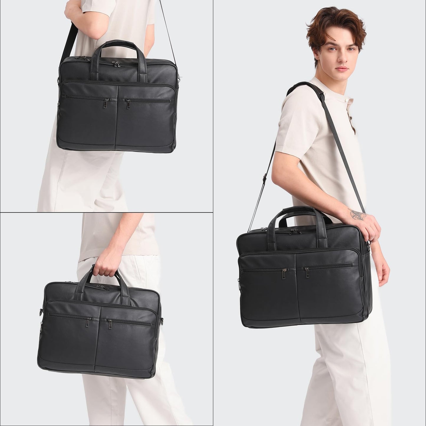 seyfocnia Men’s Leather Messenger Bag, 17.3 Inch Laptop Briefcase Satchel Computer Shoulder Bag Business Handbag-Black
