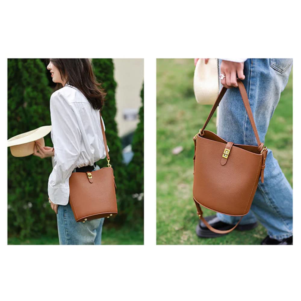 POPSEWING Leather Simple Bucket Crossbody Bag Kits, DIY Shoulder Purse with Sewing Kit, DIY Handmade Bag Kit for Mom Girlfriend (Brown)