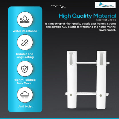 MARINE CITY White Plastic Fishing Tube Flush Mount Rod Holder Rack, 2 Link for Marines, Boats, Ships, Yachts, and Kayaks (Pack of 1)