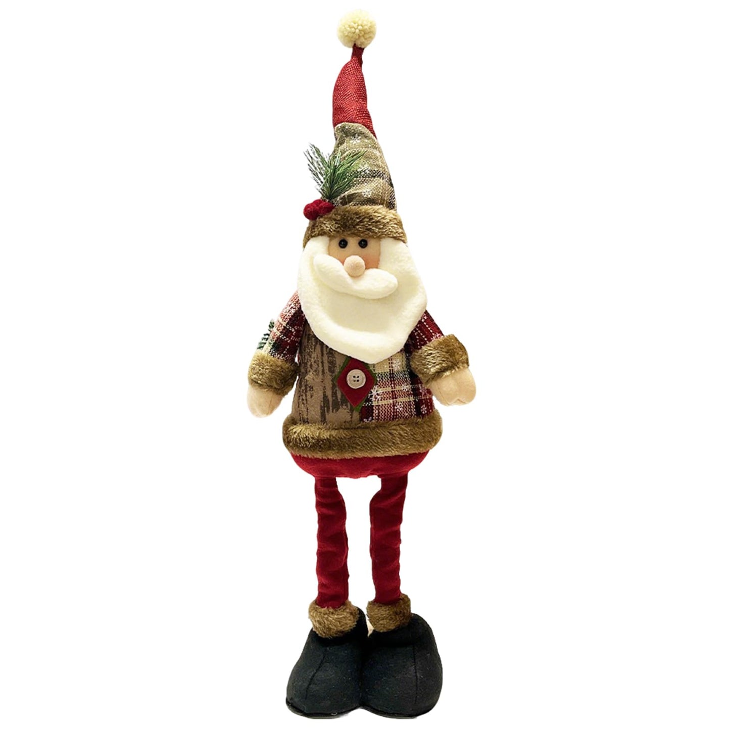 JoyParcel Christmas Standing Santa Figurine Plush Doll with Extendable Legs, Large Xmas Tabletop Shelf Mantel Home Decor, Indoor Holiday Decoration Gift