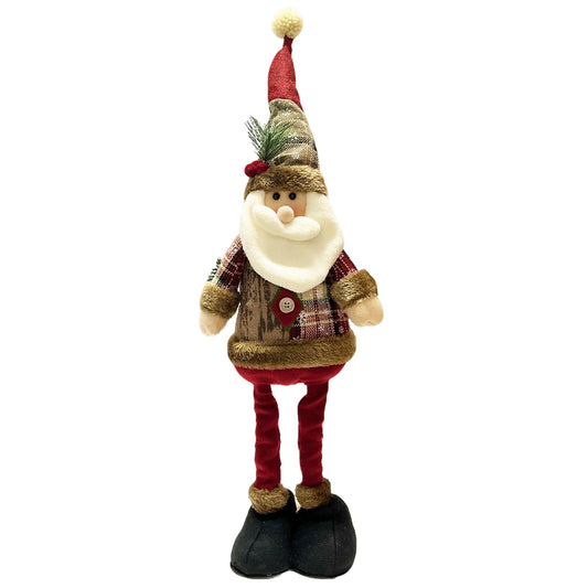 JoyParcel Christmas Standing Santa Figurine Plush Doll with Extendable Legs, Large Xmas Tabletop Shelf Mantel Home Decor, Indoor Holiday Decoration Gift