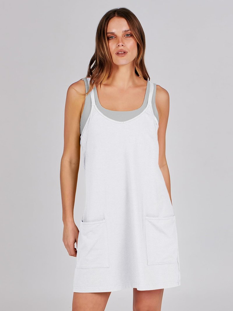 ANRABESS Women Athletic Dress Summer Tennis Workout Active Sports Mini Romper Dress Built in Shorts Travel Vacation Clothes White Medium