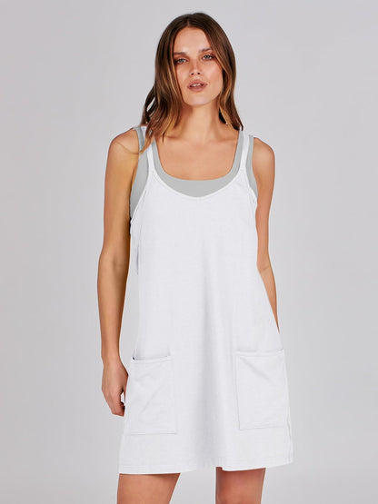 ANRABESS Women Athletic Dress Summer Tennis Workout Active Sports Mini Romper Dress Built in Shorts Travel Vacation Clothes White Small