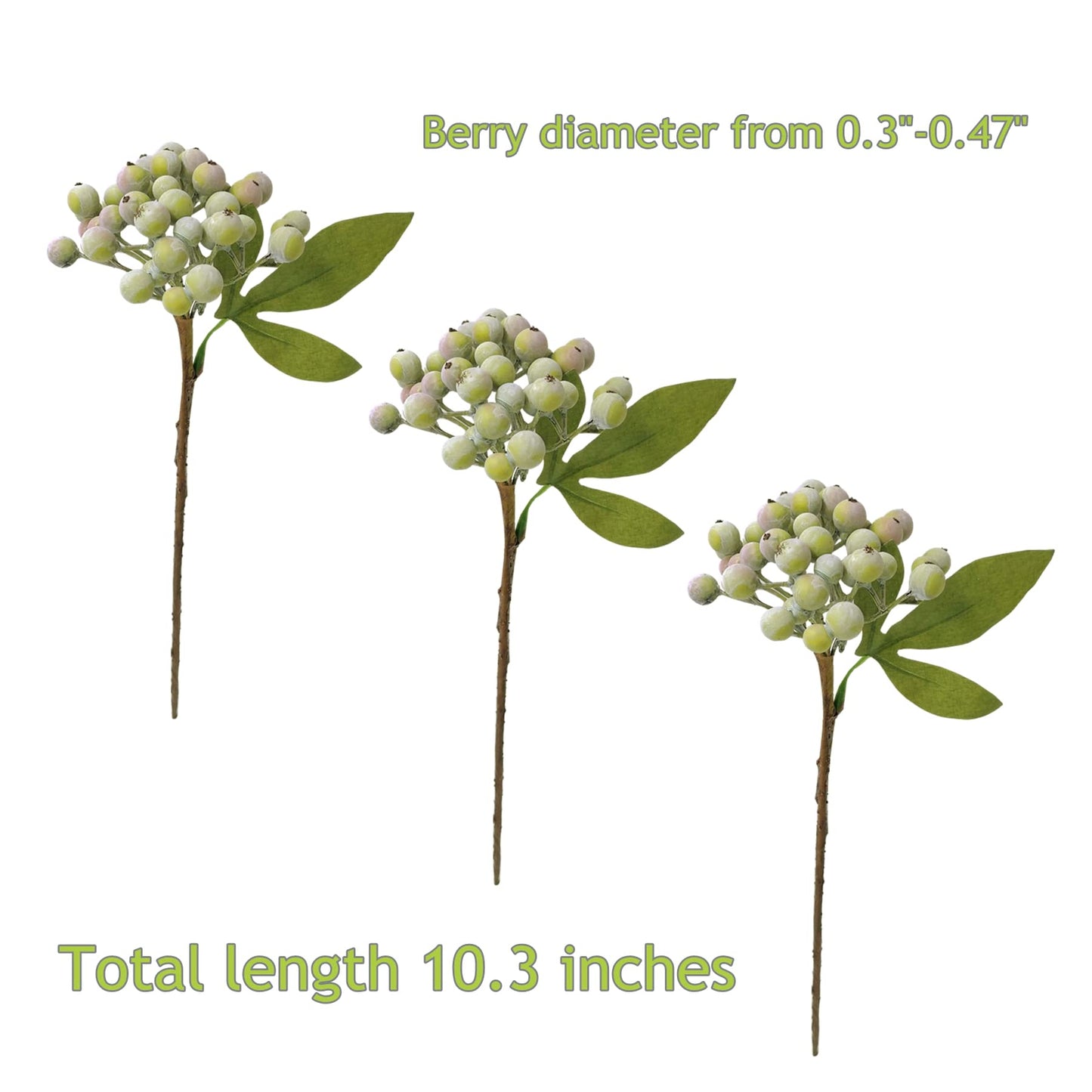 M2cbridge Pack of 6 Green Artificial Berry Stems Christmas Picks Wreath Ornament(Frost Green)