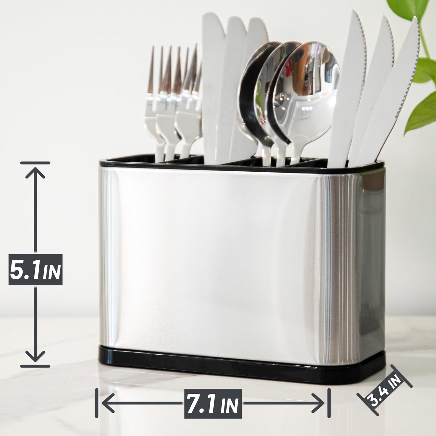 Haiyouneer Silverware Caddy Cutlery Organizer for Countertop Silverware Holder for Fork Knife Spoon Flatware Organizer 4 Compartments Cutlery Holder
