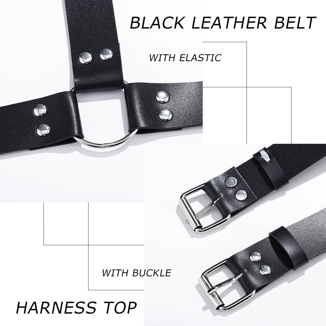 Salliy Harness Belts for Women Leather Harness Strap Belt Goth Black Harness Thick Plus Size Harness Top