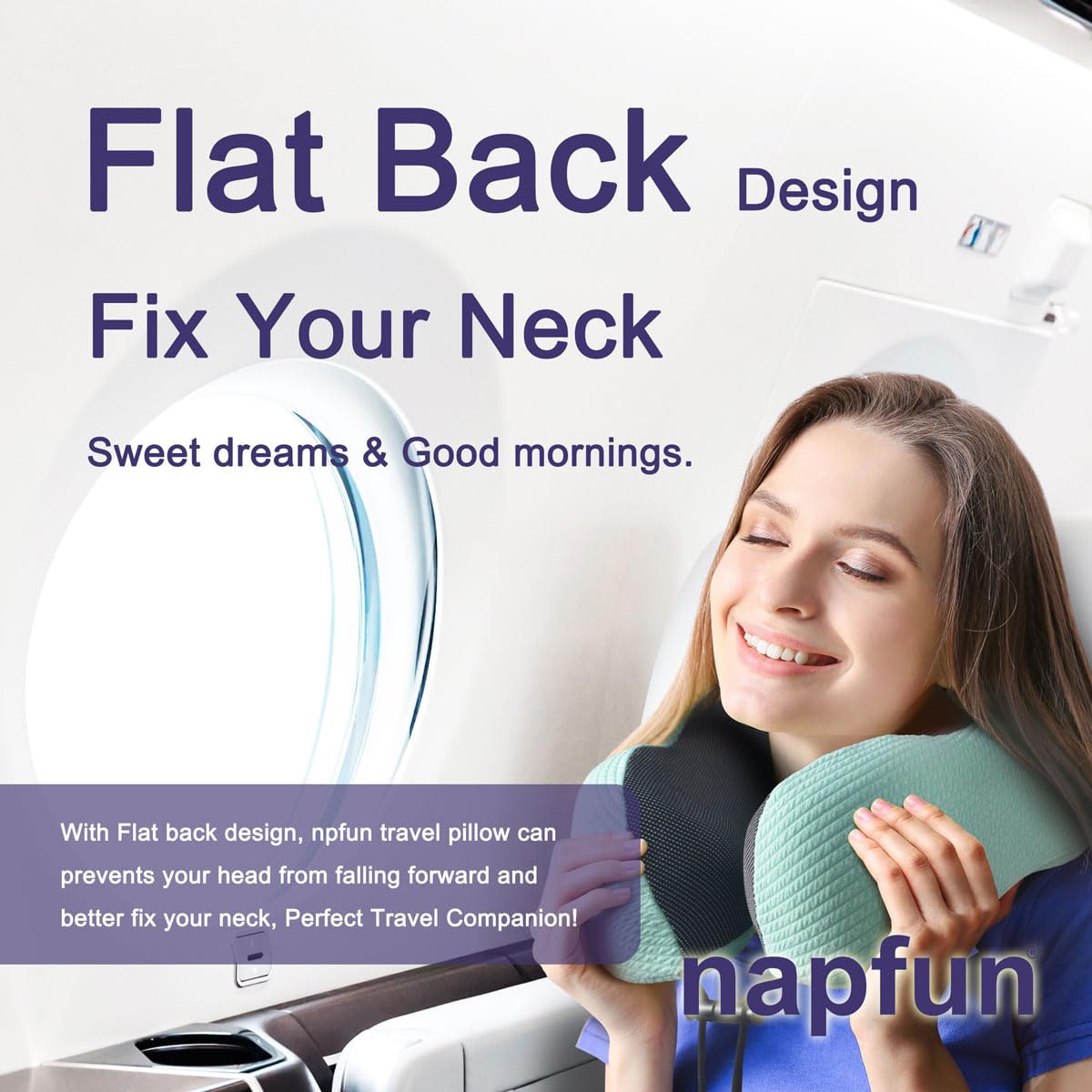 napfun Neck Pillow for Traveling, Upgraded Travel Neck Pillow for Airplane 100% Pure Memory Foam Travel Pillow for Flight Headrest Sleep, Portable Plane Accessories, Light Grey