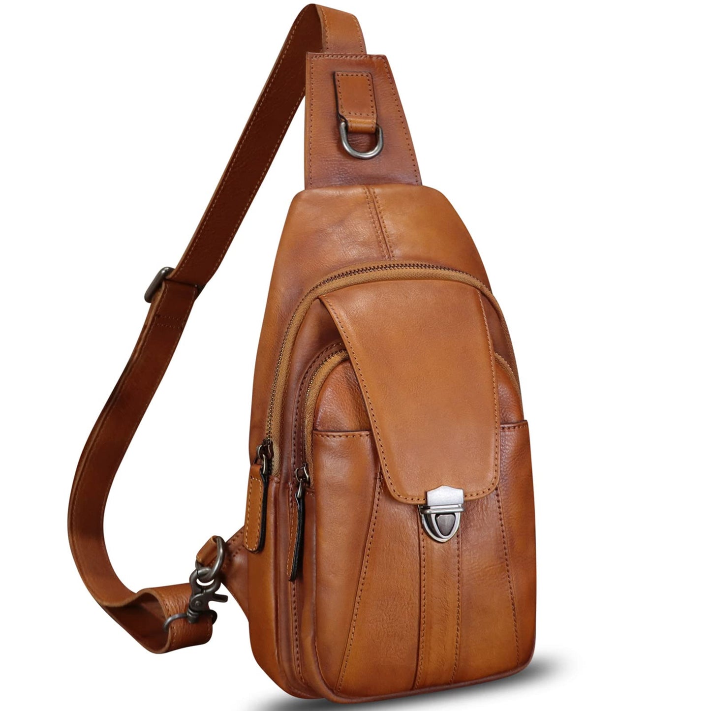LRTO Genuine Leather Sling Bag for Women and Man Handmade Retro Hiking Crossbody Backpack Purse Chest Shoulder Daypack (Brown)