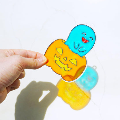 Winlyn 30 Sets Halloween Suncatchers Ornaments Decorations DIY Window Paint Art Suncatchers Halloween Craft Kits Jack-O'-Lantern Ghost Spider Sun Catchers for Kids Classroom Activities Art Project