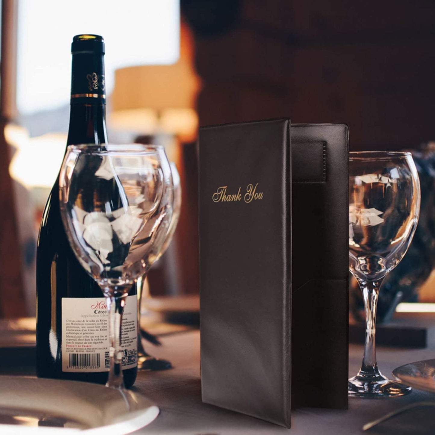 Lyellfe 12 Pack Restaurant Check Presenters, Guest Check Card Holder, PVC Leather Check Presenters for Servers, Black with Gold Thank You Imprint, Ideal for Restaurants, Cafe Bar Eatery