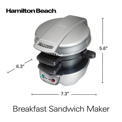 Hamilton Beach Breakfast Sandwich Maker with Egg Cooker Ring, Customize Ingredients, Perfect for English Muffins, Croissants, Mini Waffles, Perfect White Elephant Gifts, Coral (25483)