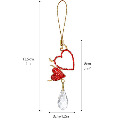 H&D HYALINE & DORA 6Pcs Devil Heart Ornaments Rhinestones Heart Hanging Ornaments for Christmas Tree Valentine’s Day Wedding Decoration(Red)