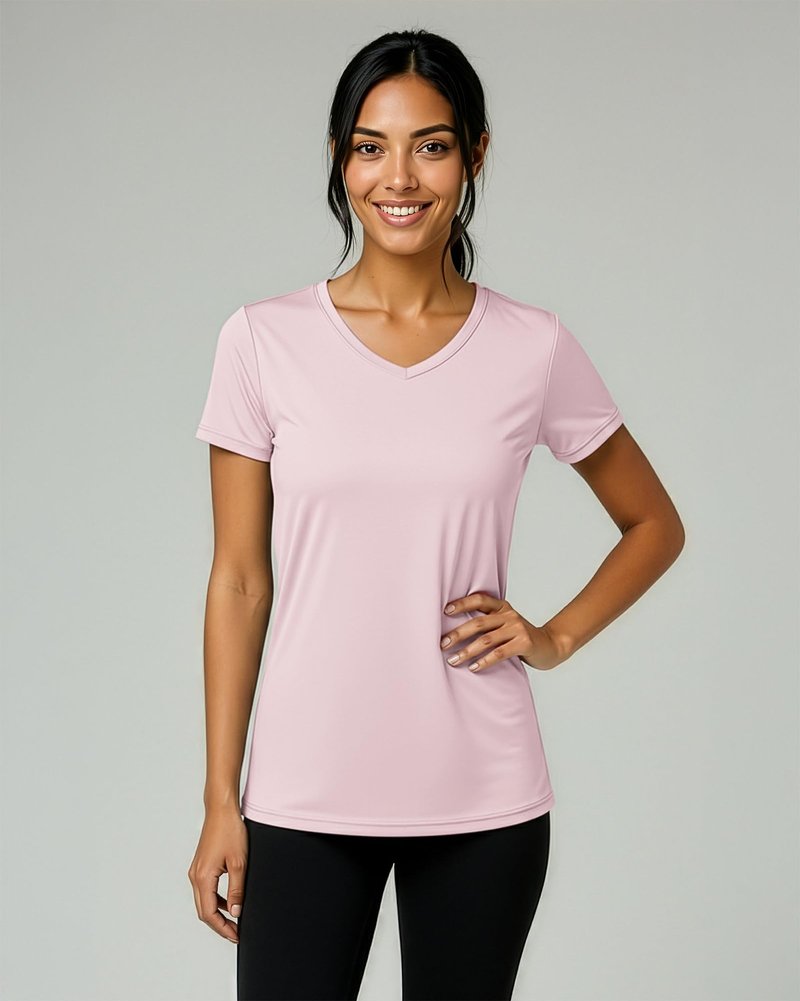 Real Essentials 5 Pack: Women's Dry-Fit Short Sleeve V Neck T Shirt Workout Fitness Yoga Top Tee (Available in Plus Size), Set 7, 1X