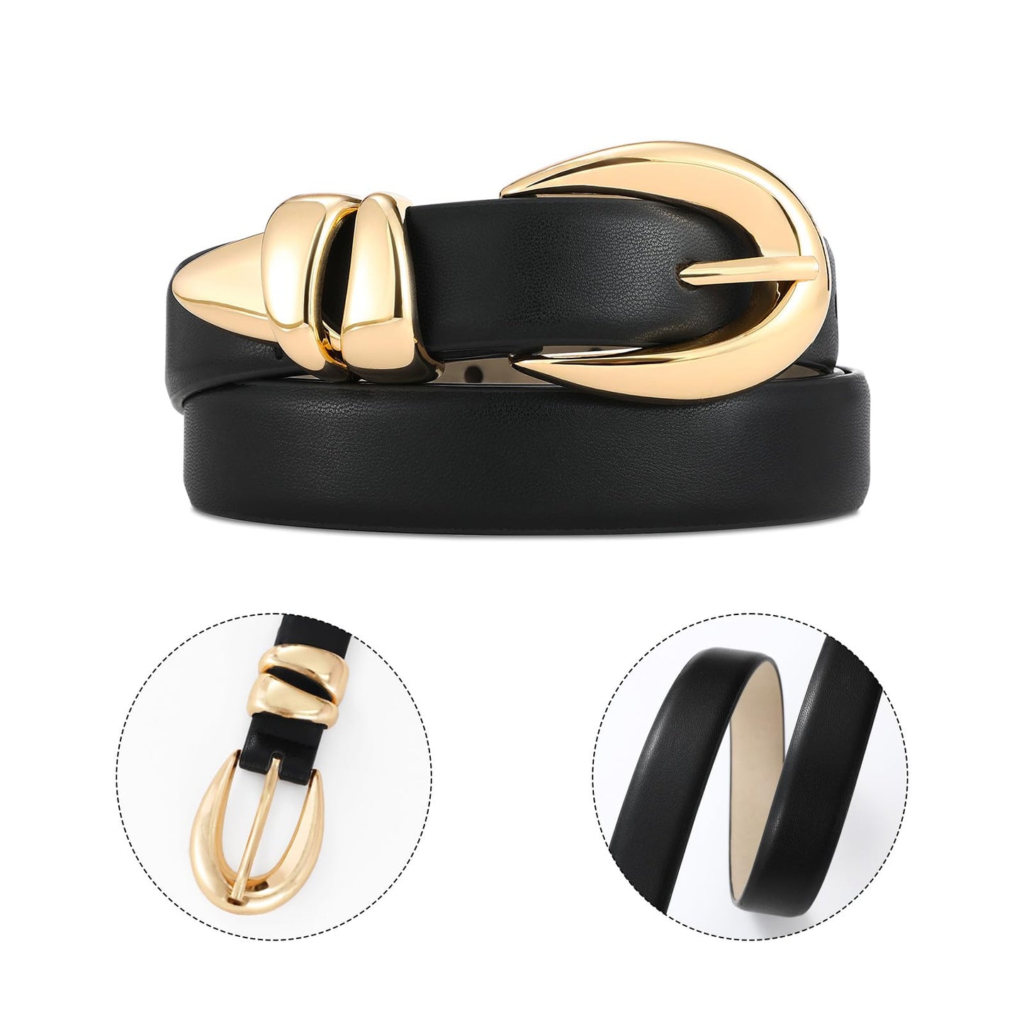 IDUNNVERVE Belts for Women with Gold Buckle – Adjustable Black leather Belt for Jeans, Dress, Pants