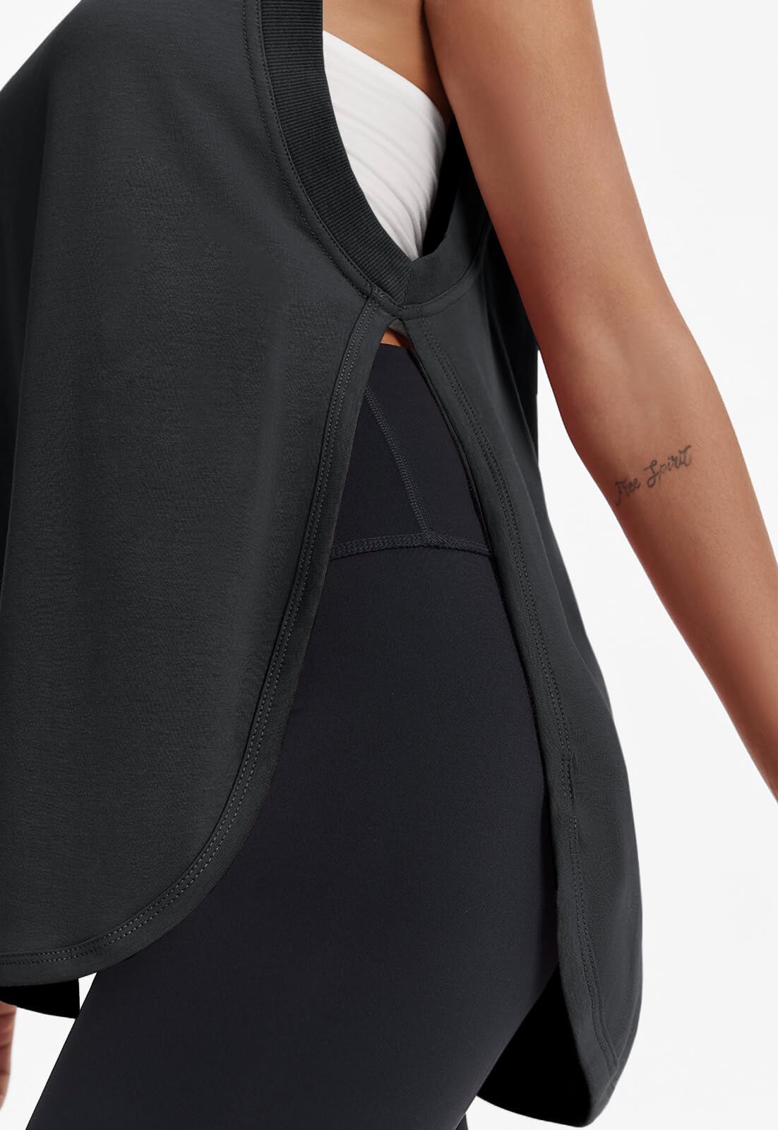 Tankaneo Womens Summer Workout Tank Tops Cotton Side Slit Sleeveless Shirts Oversized Casual Yoga Gym Tees Black
