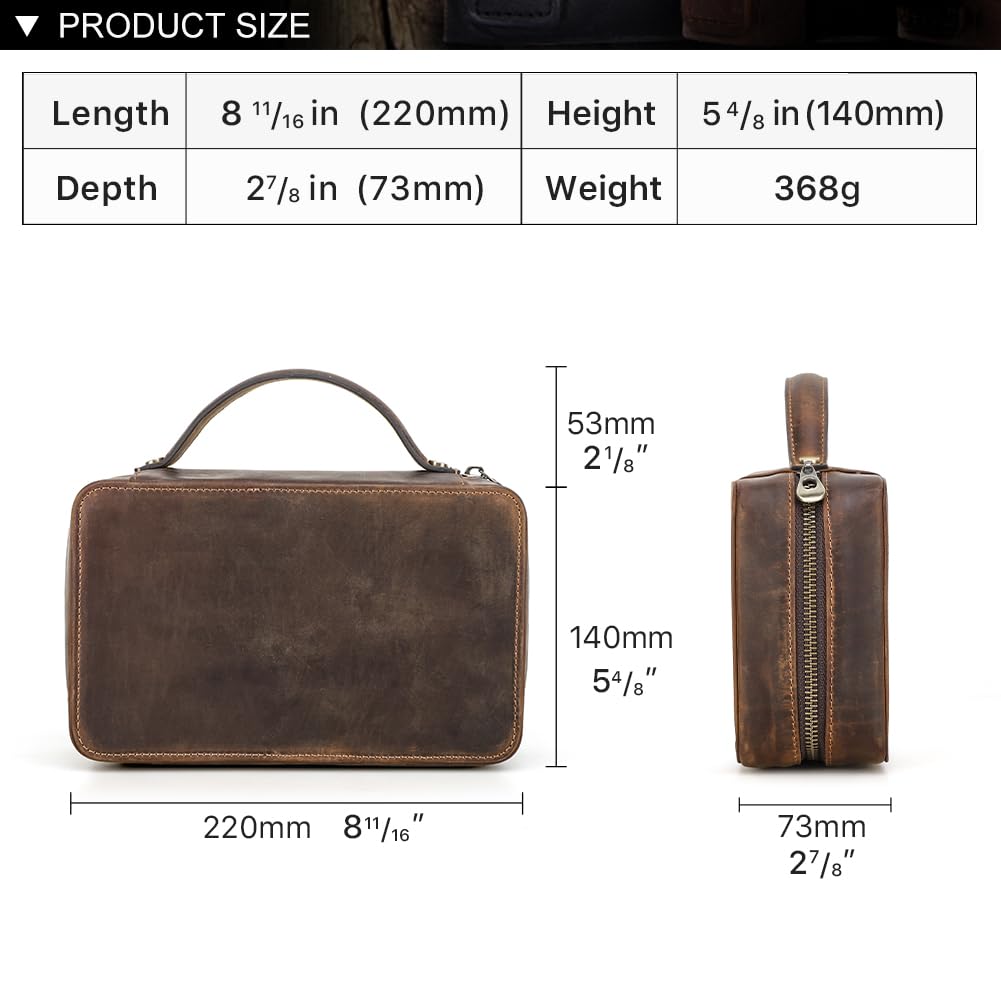 Hiram Leather Pipe Storage Bag Travel Smoking Accessories Organizer Case with Detachable Dual Pipe Holder Cigarette Case Pouch Lighters Pocket & Leather Handle Strap Portable Smoker Supply Carry Bag