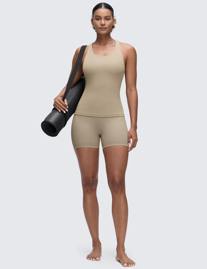 CRZ YOGA Butterluxe Workout Racerback Tank Tops for Women - Padded Athletic Spandex Yoga Shirts with Built in Bra Oak XX-Small